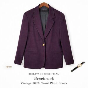 Vintage Braebrook 100% Wool Tailored Blazer Deep Plum Women’s 8